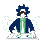 Automation Integration services symbol with man designing custom integration