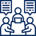Consulting icon with employees meeting at office conference table.