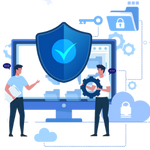 Cybersecurity Consulting Icon with two men presenting a proposal