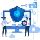 Cybersecurity Consulting Icon with two men presenting a proposal