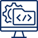 Development icon of computer with cog wheel and file folder.