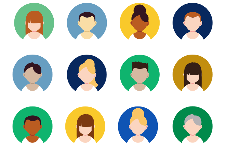 Diverse team graphic with developers, marketers, project managers, and more.